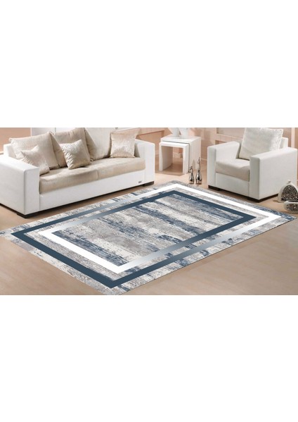 Gri Zemin Mavi Çerçeve Süngerli Yüzey Kaymaz Taban Halı fırsatları