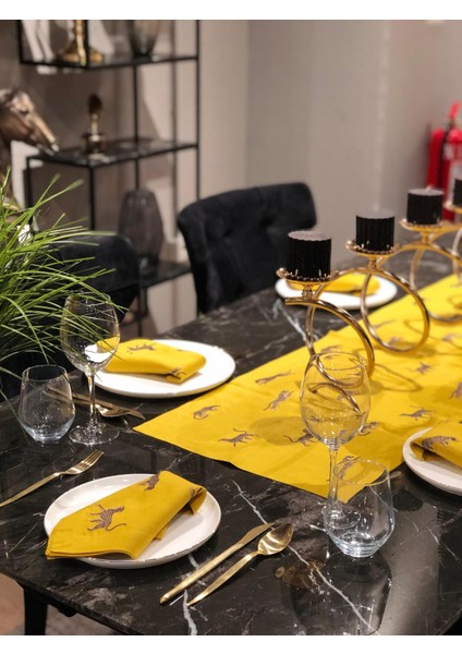 Leopar Desenli Dekoratif Sarı Keten Runner - 40 cm 120 cm fiyatları