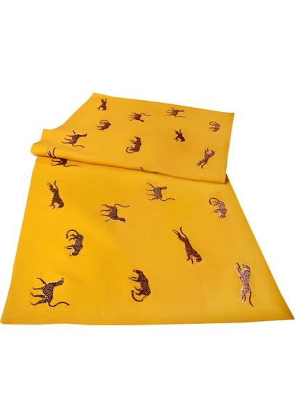 Leopar Desenli Dekoratif Sarı Keten Runner - 40 cm 120 cm fırsatları