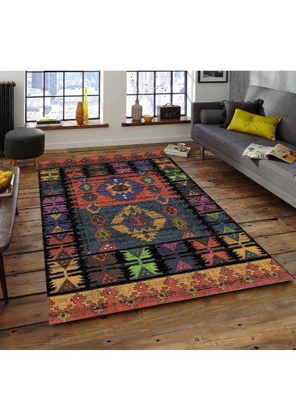 Otantik Renkli Desen Süngerli Yüzey Kaymaz Taban Halı modelleri