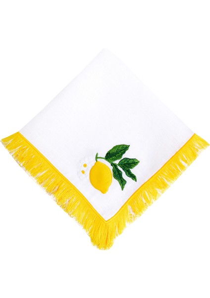 Limon Desenli Sarı Püsküllü Keten Servis Peçetesi ( 2 Adet )