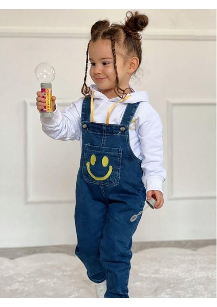 Gülücük Nakışlı Kardeş Kombin Tulum & Sweat Set - Sarı