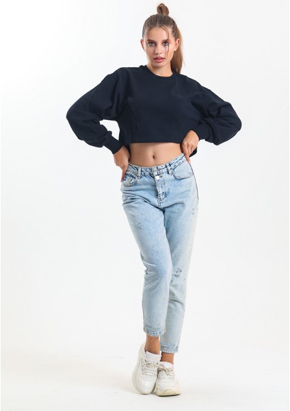 Siyah Oversize Crop Sweatshirt