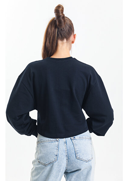 Siyah Oversize Crop Sweatshirt