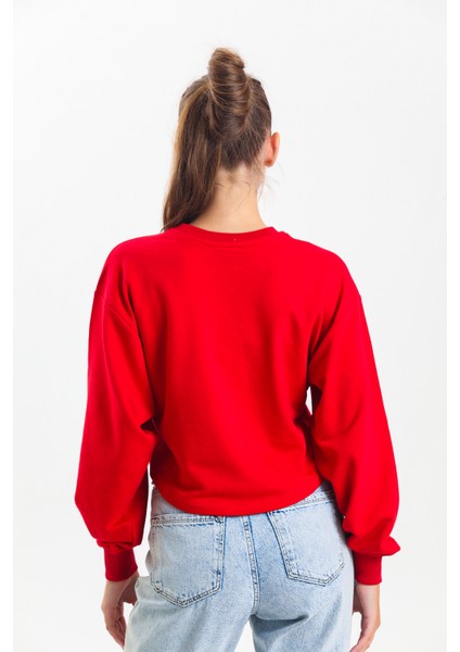 Kırmızı Oversize Crop Sweatshirt