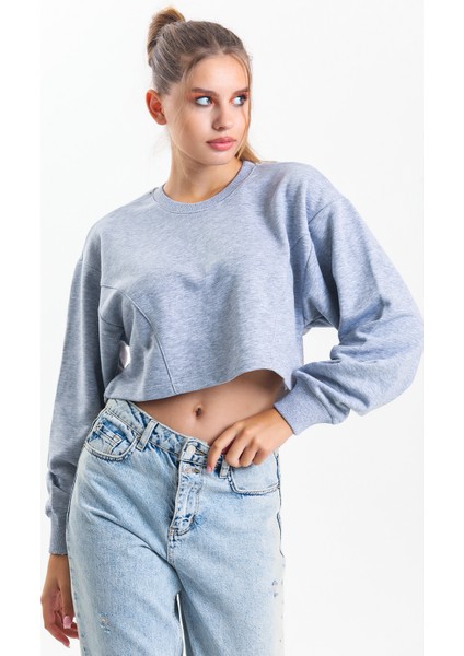 Gri Melanj Oversize Crop Sweatshirt