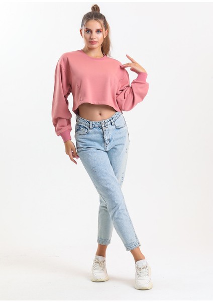 Gül Kurusu Oversize Crop Sweatshirt