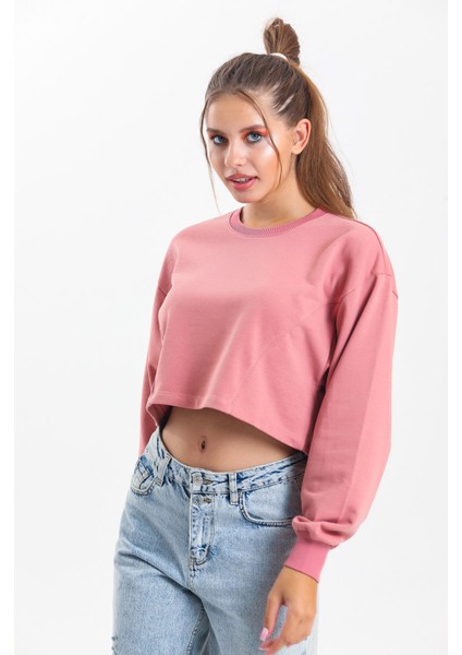 Gül Kurusu Oversize Crop Sweatshirt