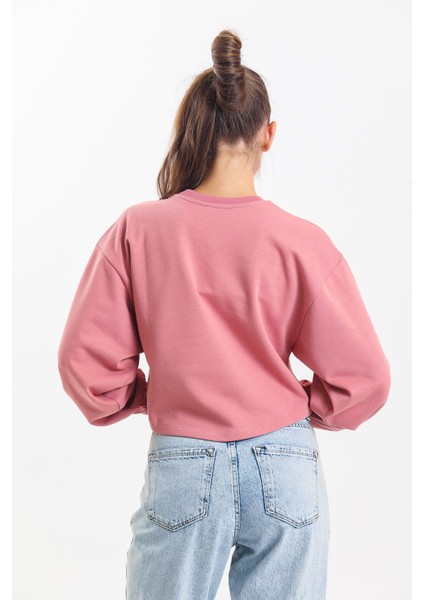 Gül Kurusu Oversize Crop Sweatshirt