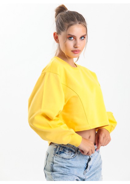 Sarı Oversize Crop Sweatshirt