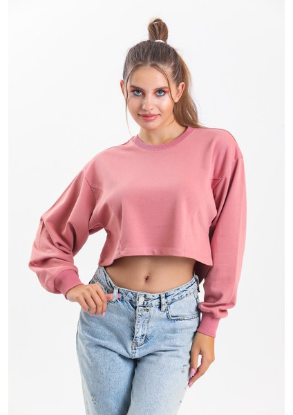 Gül Kurusu Oversize Crop Sweatshirt