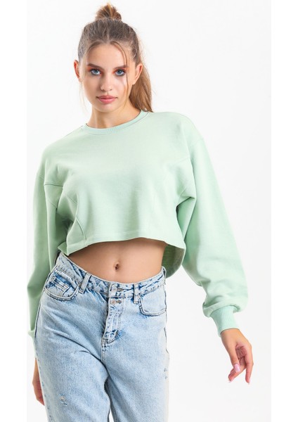 Su Yeşili Oversize Crop Sweatshirt