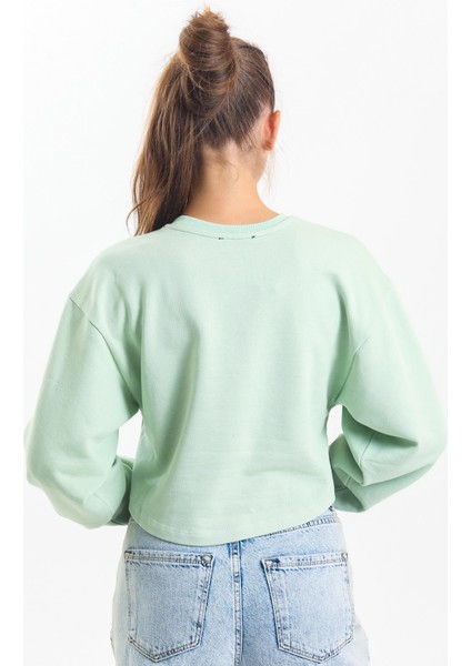 Su Yeşili Oversize Crop Sweatshirt