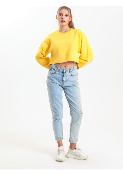 Sarı Oversize Crop Sweatshirt