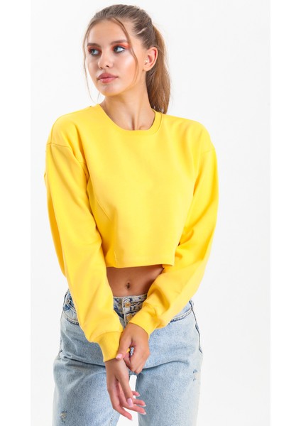 Sarı Oversize Crop Sweatshirt