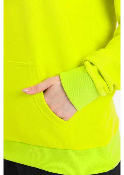 Limon Sarısı Kapüşonlu Kanguru Cepli Basic Sweatshirt