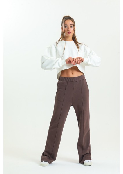 Kahverengi Yüksek Bel Geniş Paça Eşofman Altı fiyatları