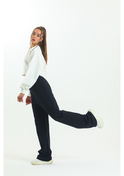 Siyah Yüksek Bel Geniş Paça Eşofman Altı fiyatları