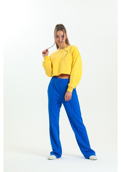 Saks Mavisi Yüksek Bel Geniş Paça Eşofman Altı fiyatları