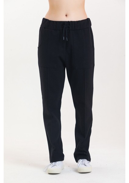 Siyah Yüksek Bel Takma Cepli Normal Paça Eşofman Altı fiyatları