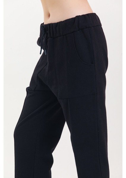 Siyah Yüksek Bel Takma Cepli Normal Paça Eşofman Altı modelleri