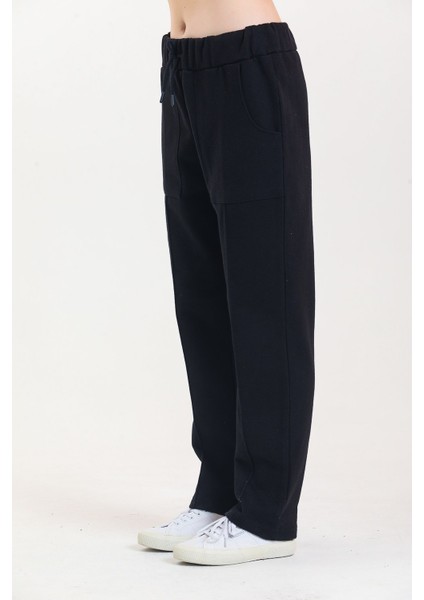 Siyah Yüksek Bel Takma Cepli Normal Paça Eşofman Altı fırsatları