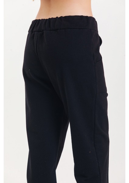 Siyah Yüksek Bel Takma Cepli Normal Paça Eşofman Altı indirimleri