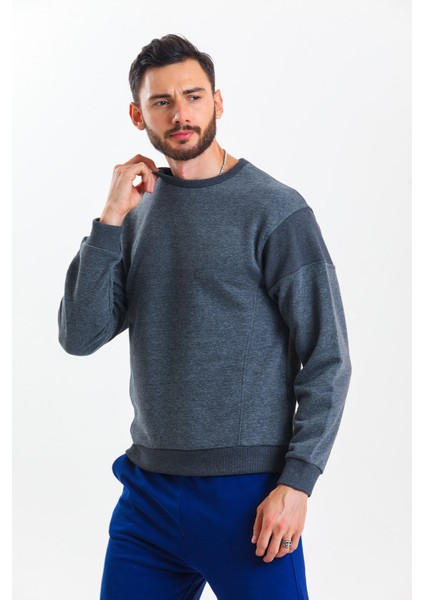 Antrasit Melanj Parçalı Sweatshirt