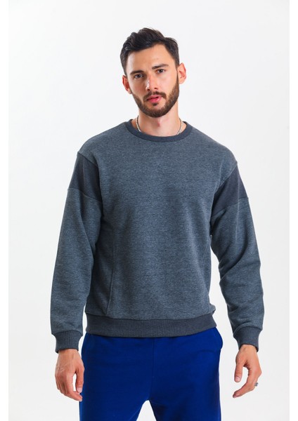 Antrasit Melanj Parçalı Sweatshirt modelleri