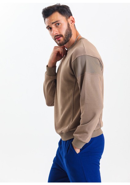 Kahverengi Parçalı Sweatshirt