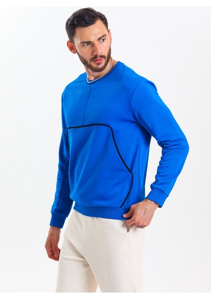 Saks Mavisi Kanguru Cepli Basic Sweatshirt