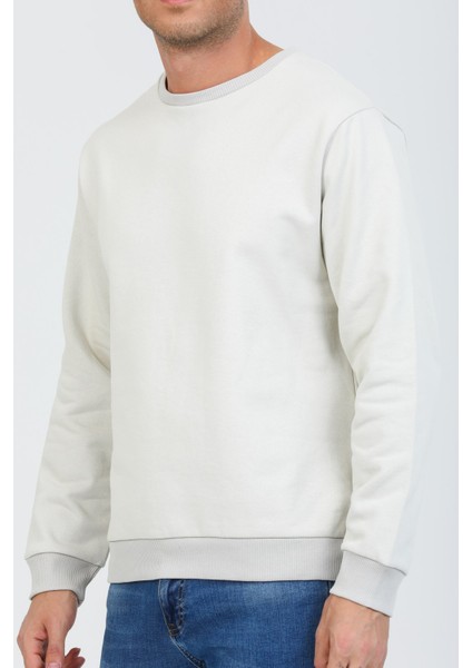 Bej Kapüşonsuz Bisiklet Yaka Basic Sweatshirt fiyatları