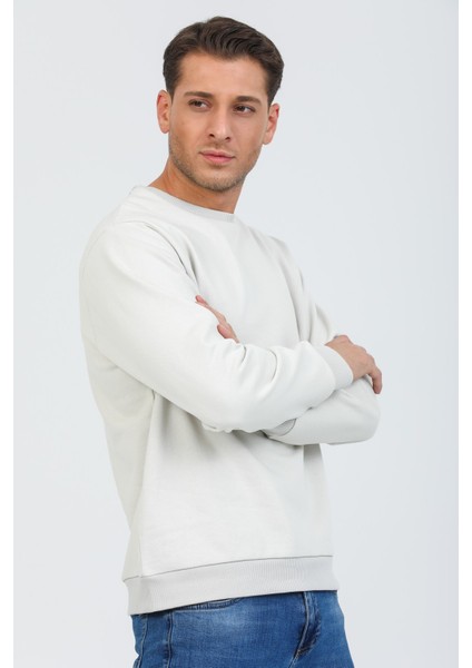 Bej Kapüşonsuz Bisiklet Yaka Basic Sweatshirt fırsatları