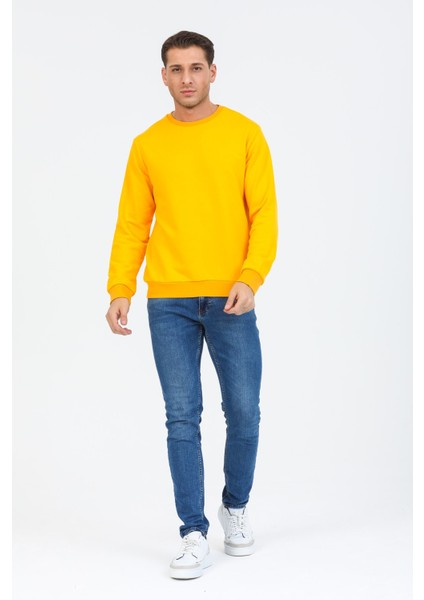 Sarı Kapüşonsuz Bisiklet Yaka Basic Sweatshirt