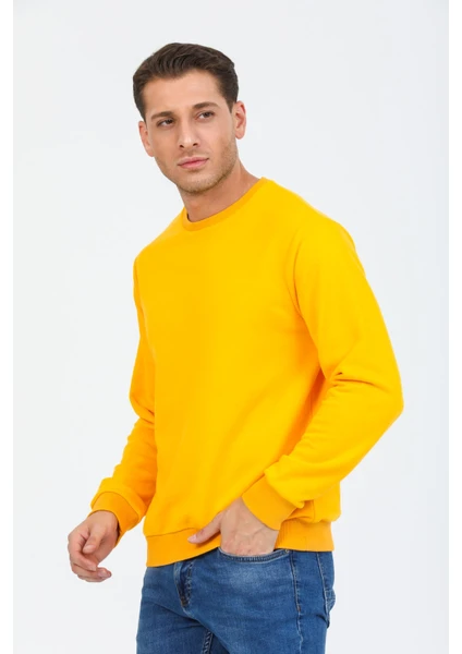 Sarı Kapüşonsuz Bisiklet Yaka Basic Sweatshirt