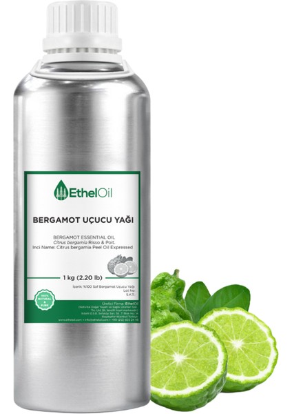 Bergamot Uçucu Yağı - Etheloil - 1 kg - %100 Saf ve Doğal Uçucu Yağ - Üretici Firma, Yüksek Kalite - Bergamot Essential Oil - Citrus Bergamia Risso & Poit.