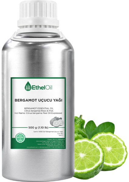 Bergamot Uçucu Yağı - Etheloil - 500 gr - %100 Saf ve Doğal Uçucu Yağ - Üretici Firma, Yüksek Kalite - Bergamot Essential Oil - Citrus Bergamia Risso & Poit.