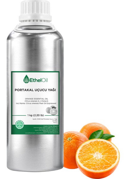 Portakal Uçucu Yağı - Etheloil - 1 kg - %100 Saf ve Doğal Uçucu Yağ - Üretici Firma, Yüksek Kalite - Orange Essential Oil - Citrus Sinensis (L.) Osbeck