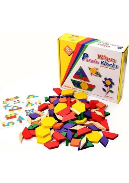 Wooden Toys 125 Parça Ahşap Eğitici Tangram Puzzle Blok Seti