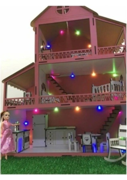 Mys Ahşap Işıklı ve Bahçeli Ahşap Barbie Bebek Oyun Evi fiyatları