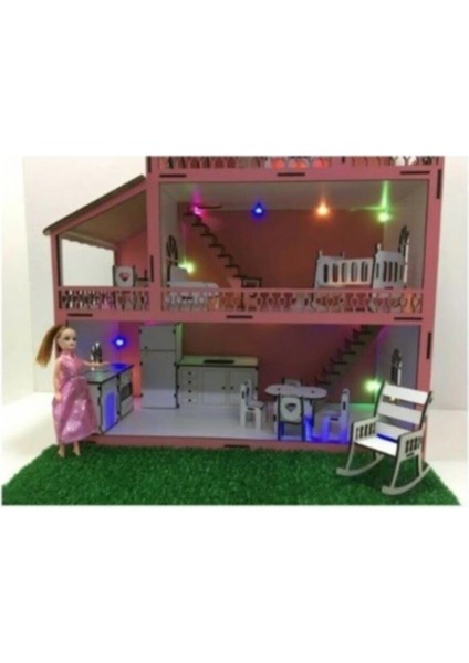 Mys Ahşap Işıklı ve Bahçeli Ahşap Barbie Bebek Oyun Evi modelleri