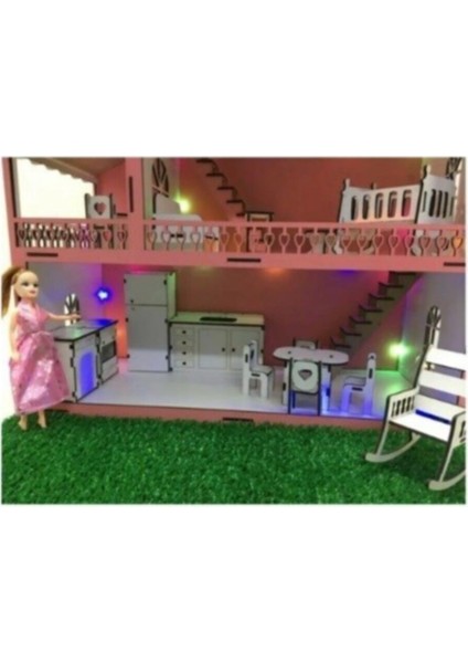 Mys Ahşap Işıklı ve Bahçeli Ahşap Barbie Bebek Oyun Evi fırsatları