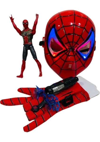 Marvel Spider-Man Ağ Atan Eldiven+Işıklı Maske+18 cm Işıklı Figür 3 Lü Set Oyuncak