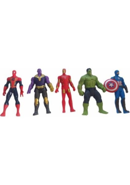 Avengers 5'li Karakterler Spiderman, Thanos, Ironman, Hulk, Kaptan America Işıksız 12CM
