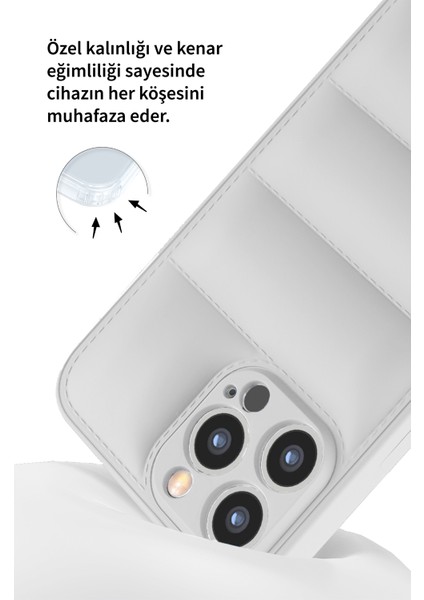 Deilmi Iphone 13 Pro Max Uyumlu Beyaz Lens Korumalı Renkli Kapitone Görünüm Çizilmez Dapper Silikon Kılıf Kapak