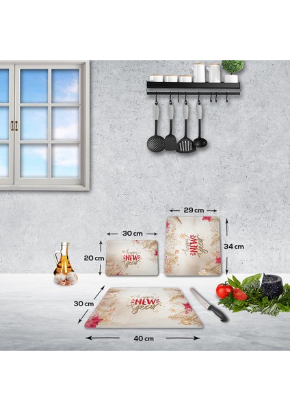 Cam Kesme Tahtası - Cam Kesme Tablası | Happy New Year - Gold | 3'lü Takım fiyatları