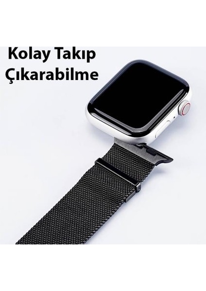 Polham Milano Loop Çelik Ultra Hafif Apple Watch 42-44-45MM Için Kordon Kayış, Paslanmaz Çelik Kayış