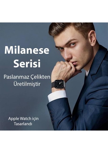 Polham Milano Loop Çelik Ultra Hafif Apple Watch 42-44-45MM Için Kordon Kayış, Paslanmaz Çelik Kayış