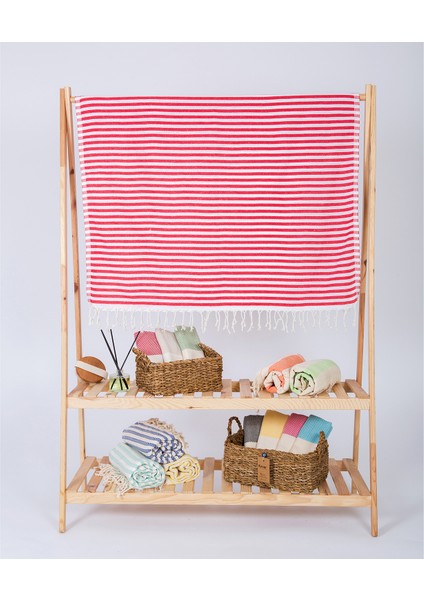 Akasya %100 Pamuk Plaj Havlusu, Hamam Peştamal, Banyo Havlusu, Misafir Havlusu, Havuz Havlusu, Spa Havlusu (90X190 Cm, Kırmızı)