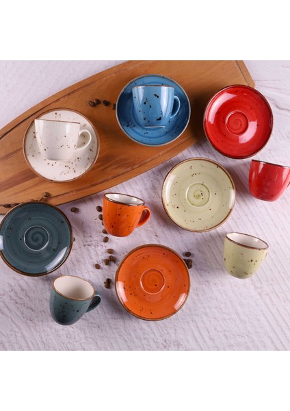 Tulü Porselen Tulu Porselen Luna Reactive Mix 6 Kişilik Kahve Fincan Takımı